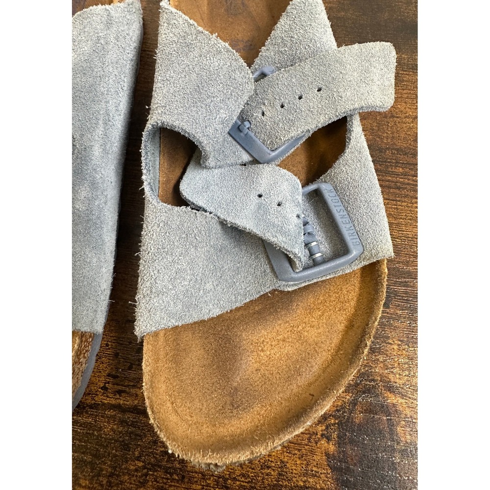 Birkenstock Arizona Soft Footbed Suede Sandals Buckle Blue Slides Size 38 L7 M9 - Picture 5 of 14